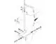 Schematische Darstellung einer Hansgrohe Duschsäule mit Thermostat, einschließlich Duschkopf, Handbrause, Schläuchen und verschiedenen Verbindungselementen.